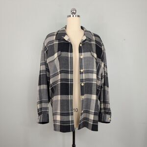Eddie Bauer Vintage Shacket Shirt Wool 90s Grunge Jacket Button Gray AKA XL